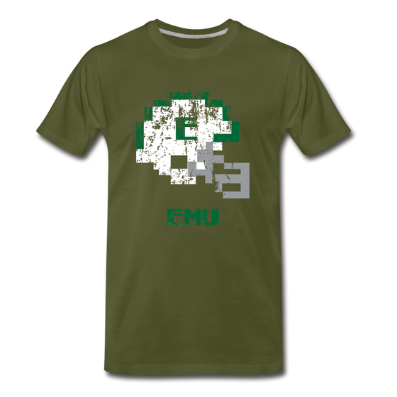 Tecmo Bowl | Eastern Michigan Distressed Logo Color - olive green